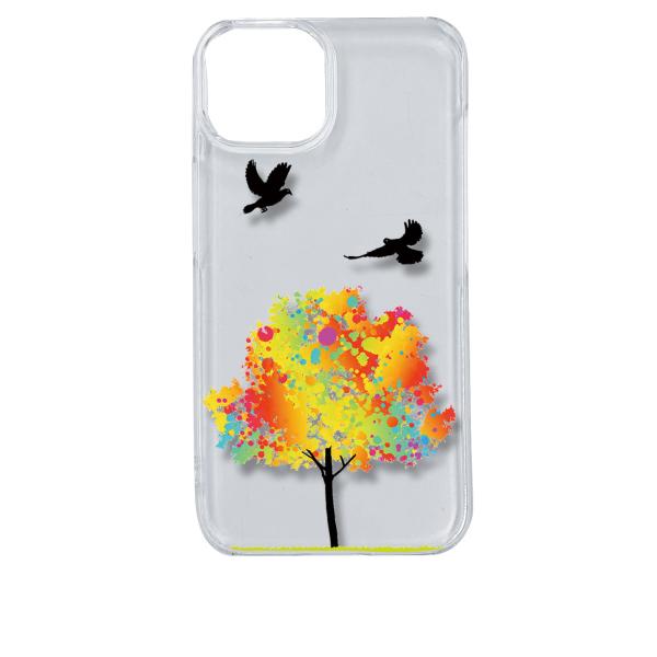 iPhone14 アイフォン14 クリア ハードケース 鳥 バード レインボー ツリー スマホ ケー...