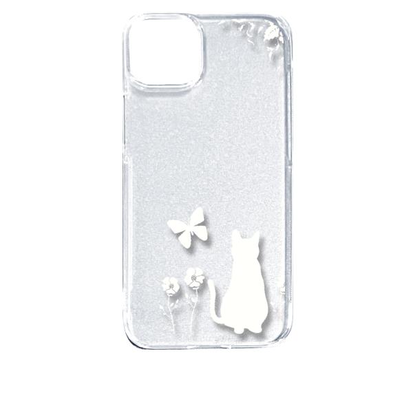 iPhone14 Plus アイフォン14プラス クリア ハードケース 猫 ネコ 花柄 a026 ホ...
