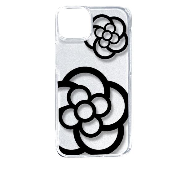 iPhone14 Plus アイフォン14プラス クリア ハードケース カメリア 花柄 ブラック ス...