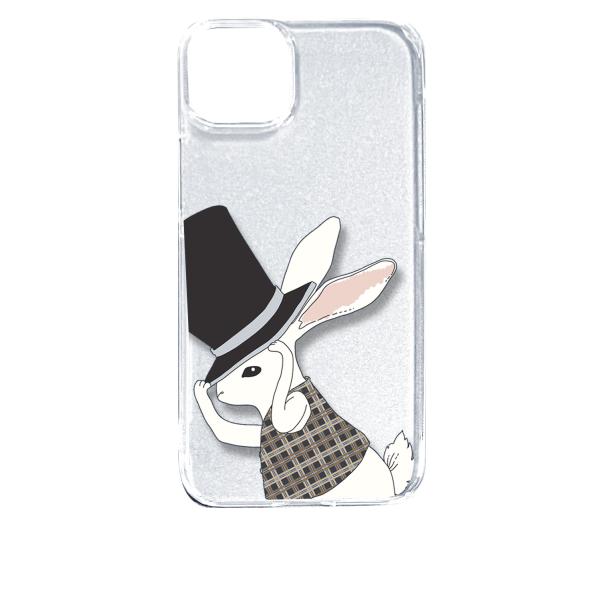 iPhone14 Plus アイフォン14プラス クリア ハードケース うさぎ ウサギ シルクハット...