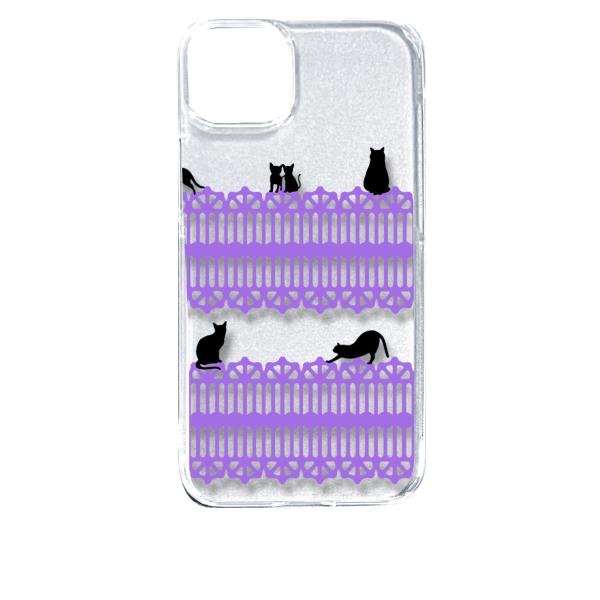 iPhone14 Plus アイフォン14プラス クリア ハードケース 猫 ねこ ネコ おさんぽ 黒...