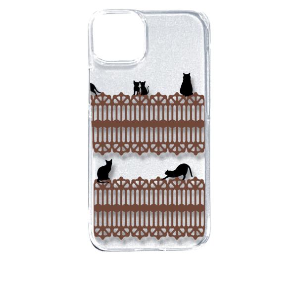 iPhone14 Plus アイフォン14プラス クリア ハードケース 猫 ねこ ネコ おさんぽ 黒...