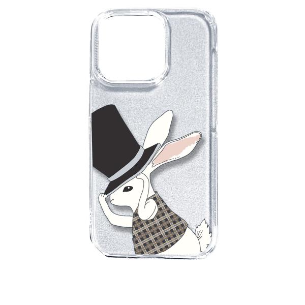 iPhone14 Pro アイフォン14プロ クリア ハードケース うさぎ ウサギ シルクハット ア...
