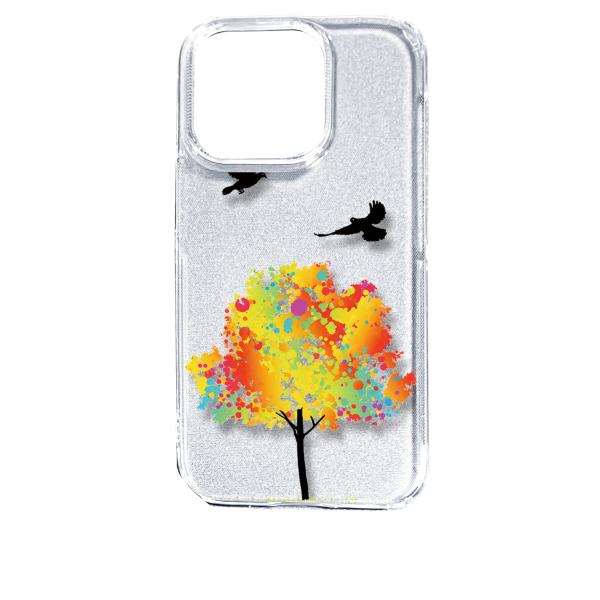 iPhone14 Pro アイフォン14プロ クリア ハードケース 鳥 バード レインボー ツリー ...