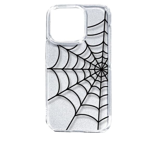 iPhone14 Pro アイフォン14プロ クリア ハードケース スパイダー 蜘蛛の巣 クモ ブラ...