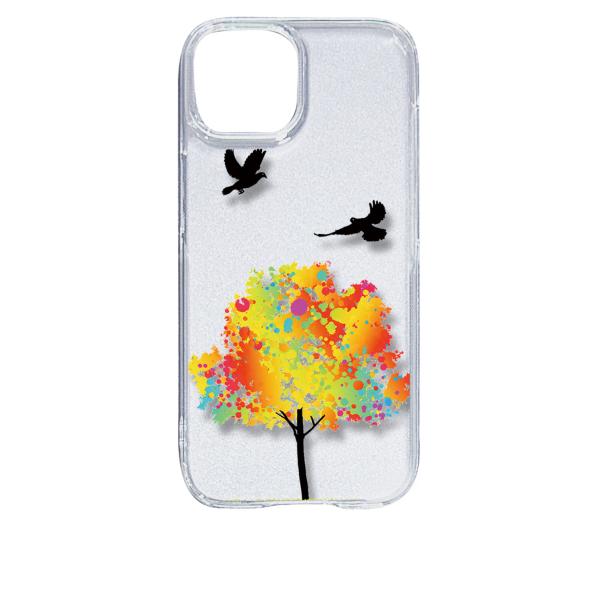 iPhone15 アイフォン15 クリア ハードケース 鳥 バード レインボー ツリー スマホ ケー...