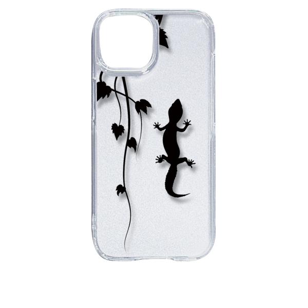 iPhone15 アイフォン15 クリア ハードケース アニマル 爬虫類 トカゲ ヤモリ シルエット...