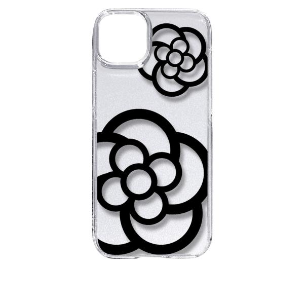 iPhone15 Plus アイフォン15プラス クリア ハードケース カメリア 花柄 ブラック ス...