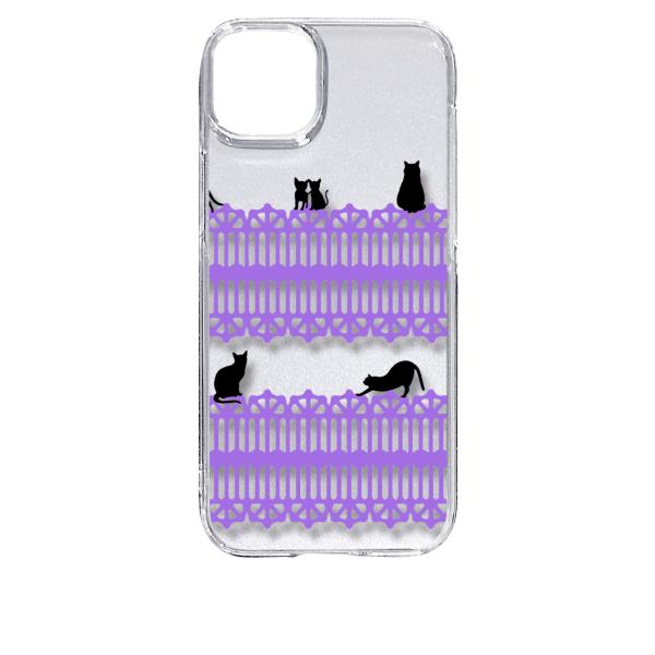 iPhone15 Plus アイフォン15プラス クリア ハードケース 猫 ねこ ネコ おさんぽ 黒...