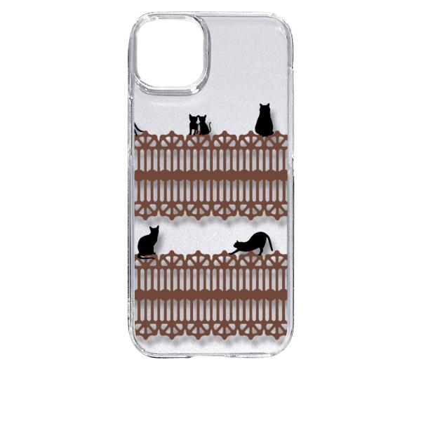 iPhone15 Plus アイフォン15プラス クリア ハードケース 猫 ねこ ネコ おさんぽ 黒...