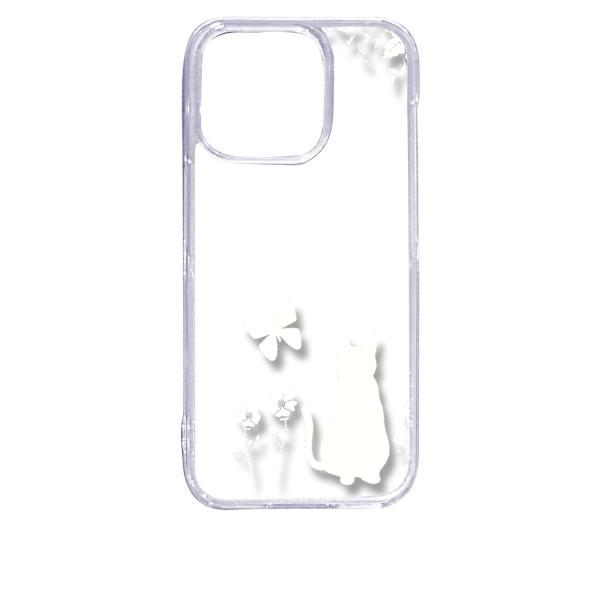 iPhone15 Pro アイフォン15プロ クリア ハードケース 猫 ネコ 花柄 a026 ホワイ...