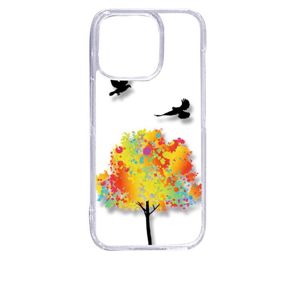 iPhone15 Pro アイフォン15プロ クリア ハードケース 鳥 バード レインボー ツリー ...