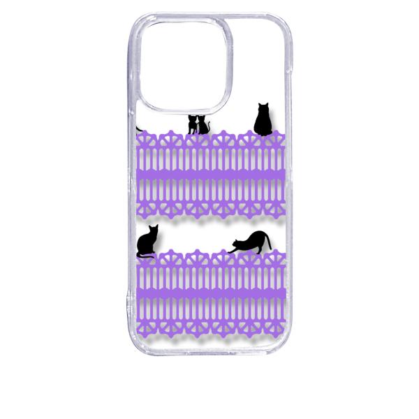 iPhone15 Pro アイフォン15プロ クリア ハードケース 猫 ねこ ネコ おさんぽ 黒猫パ...