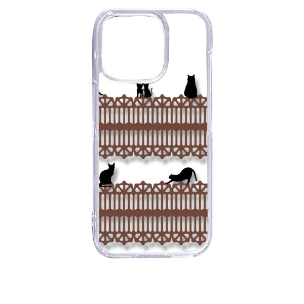 iPhone15 Pro アイフォン15プロ クリア ハードケース 猫 ねこ ネコ おさんぽ 黒猫ブ...