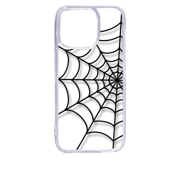 iPhone15 Pro アイフォン15プロ クリア ハードケース スパイダー 蜘蛛の巣 クモ ブラ...