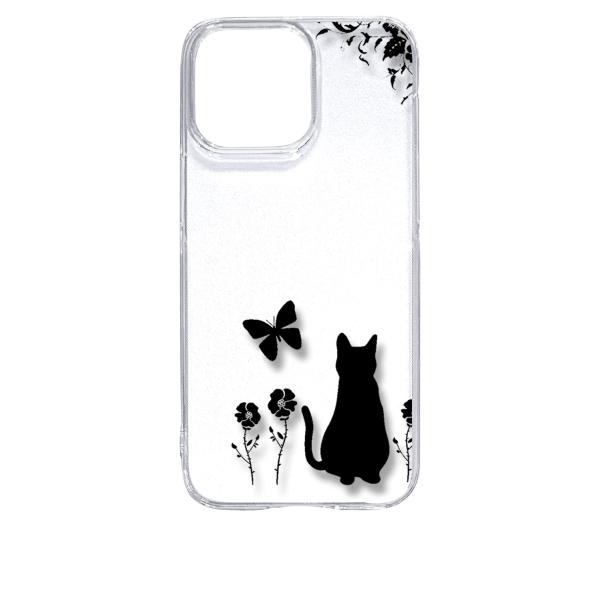 iPhone15 Pro Max アイフォン15プロマックス クリア ハードケース 猫 ネコ 花柄 ...