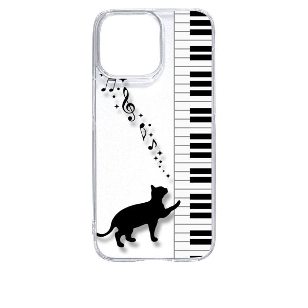 iPhone15 Pro Max アイフォン15プロマックス クリア ハードケース ピアノと黒猫 ネ...
