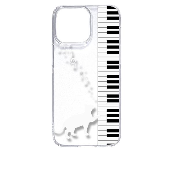 iPhone15 Pro Max アイフォン15プロマックス クリア ハードケース ピアノと白猫 ネ...