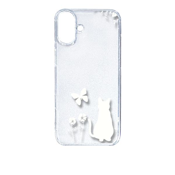 iPhone16 Plus アイフォン16プラス クリア ハードケース 猫 ネコ 花柄 a026 ホ...