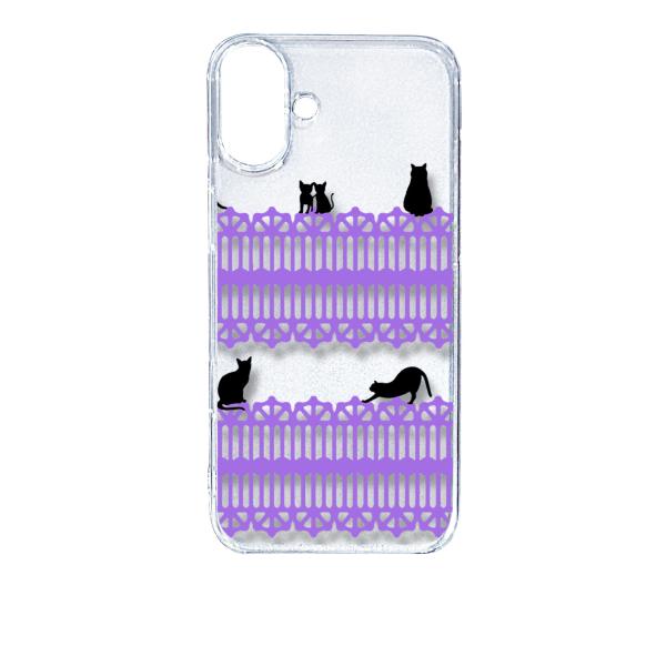 iPhone16 Plus アイフォン16プラス クリア ハードケース 猫 ねこ ネコ おさんぽ 黒...