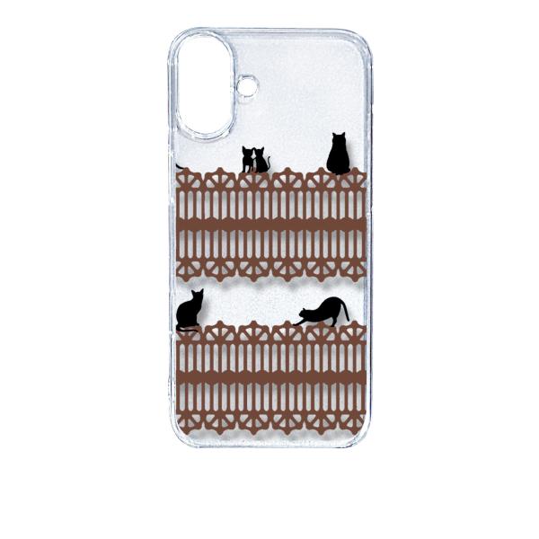 iPhone16 Plus アイフォン16プラス クリア ハードケース 猫 ねこ ネコ おさんぽ 黒...