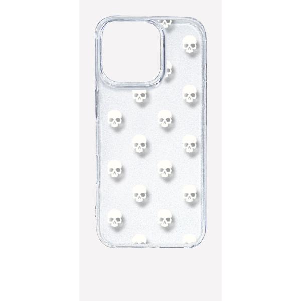 iPhone16 Pro アイフォン16プロ クリア ハードケース スカル ドクロ 骸骨 ドット ホ...