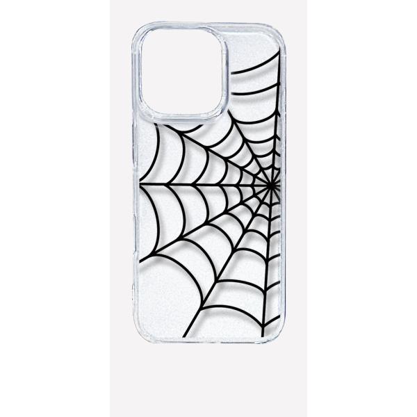 iPhone16 Pro アイフォン16プロ クリア ハードケース スパイダー 蜘蛛の巣 クモ ブラ...