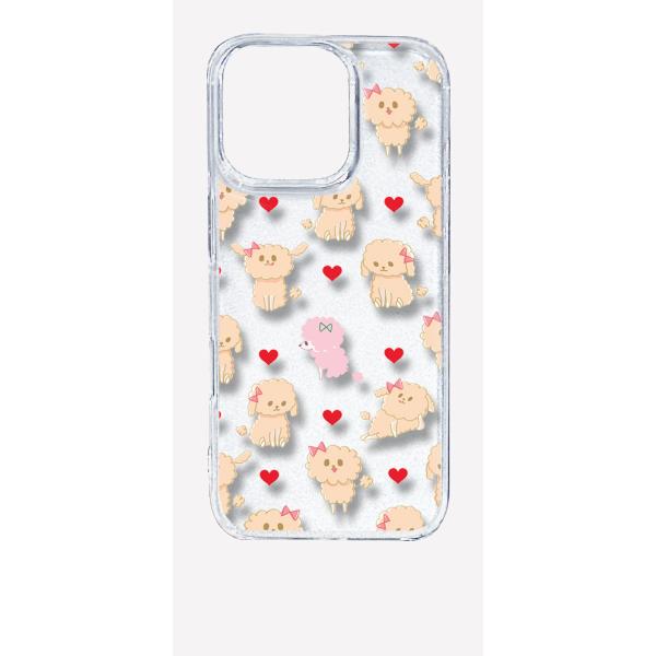iPhone16 Pro アイフォン16プロ クリア ハードケース ふわふわトイプードル 犬 ハート...