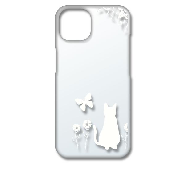 iPhone13 アイフォン13 クリア ハードケース 猫 ネコ 花柄 a026 ホワイト スマホ ...