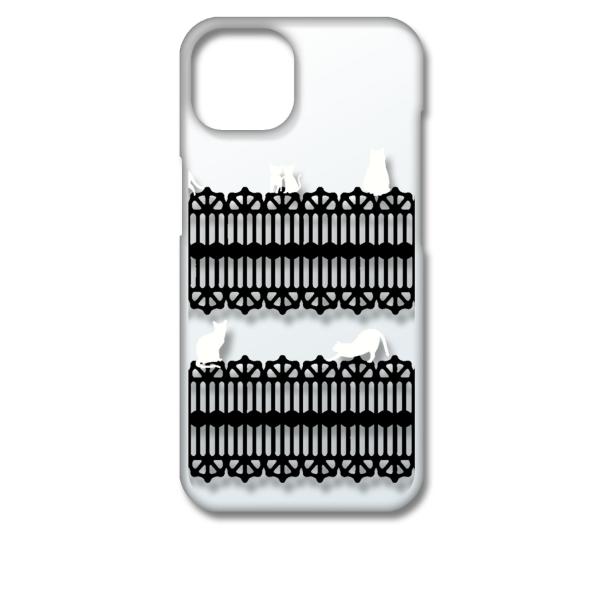 iPhone13 アイフォン13 クリア ハードケース 猫 ねこ ネコ おさんぽ 白猫ブラックレース...