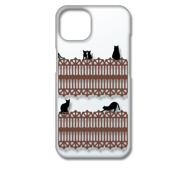 iPhone13 アイフォン13 クリア ハードケース 猫 ねこ ネコ おさんぽ 黒猫ブラウンレース...