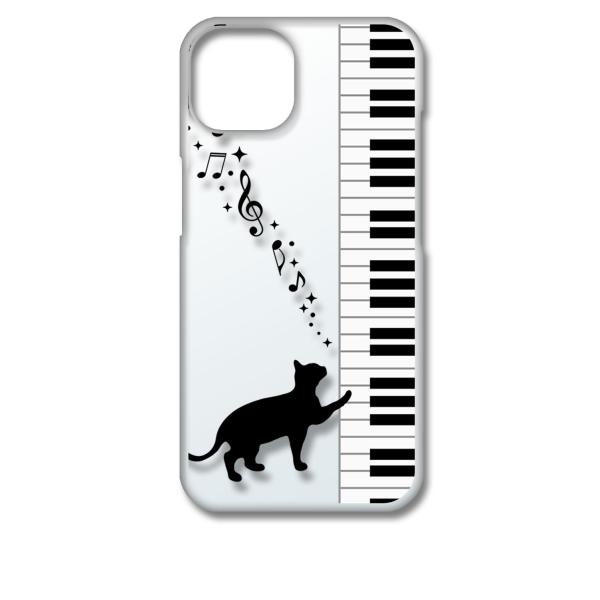 iPhone13 アイフォン13 クリア ハードケース ピアノと黒猫 ネコ 音符 ミュージック スマ...