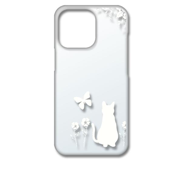 iPhone13 Pro アイフォン13プロ クリア ハードケース 猫 ネコ 花柄 a026 ホワイ...