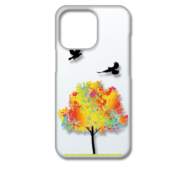 iPhone13 Pro アイフォン13プロ クリア ハードケース 鳥 バード レインボー ツリー ...