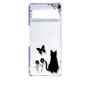 Google Pixel 7Pro ピクセル7Pro クリア ハードケース 猫 ネコ 花柄 a026 ブラック スマホ ケース スマートフォン カバー カ｜high