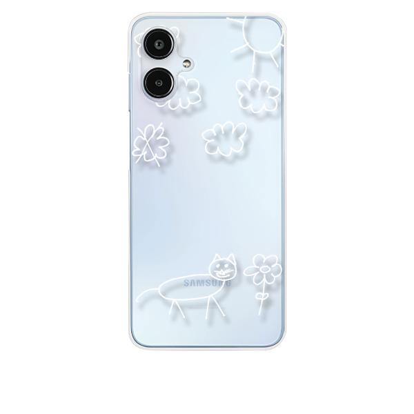 Galaxy A25 5G SC-53F クリア ハードケース 猫 ネコ 落書き 花 （ホワイト） ...