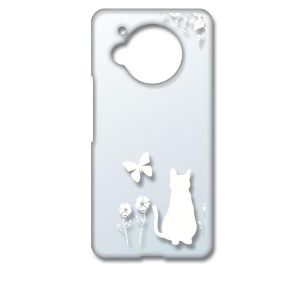 AQUOS R7 SH-52C アクオス クリア ハードケース 猫 ネコ 花柄 a026 ホワイト ...