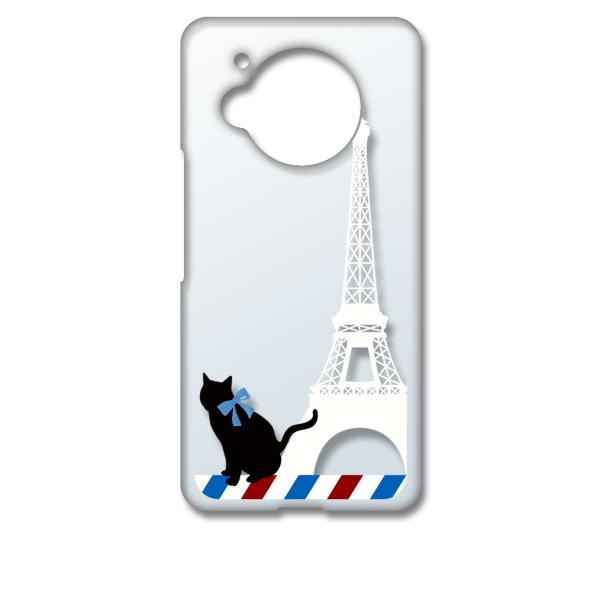 AQUOS R7 SH-52C アクオス クリア ハードケース 猫 エッフェル塔(ホワイト) パリ ...