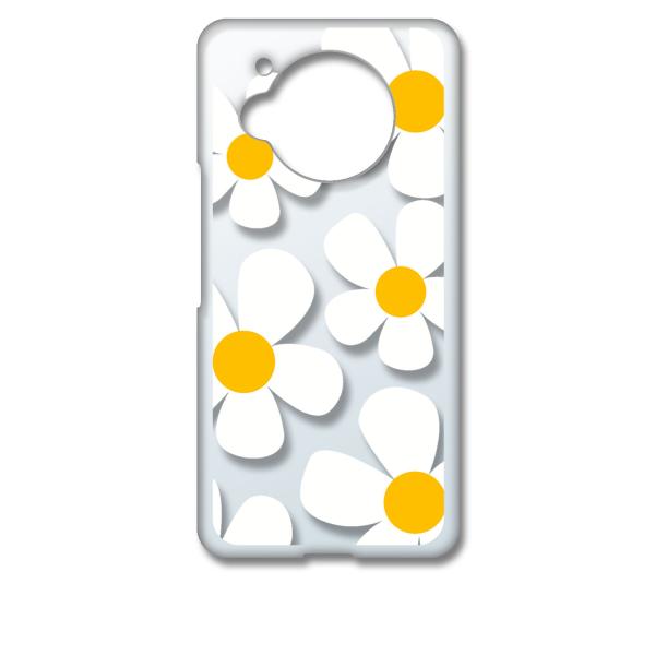 AQUOS R7 SH-52C アクオス クリア ハードケース デイジー(ホワイト) 花柄 レトロ ...