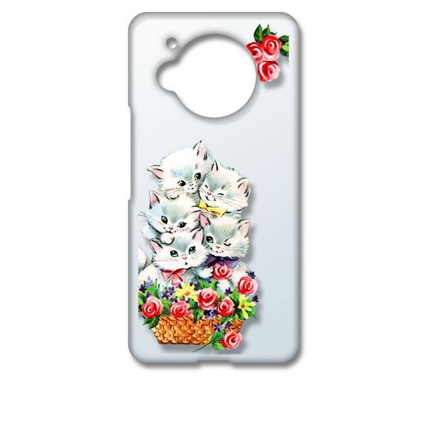 AQUOS R7 SH-52C アクオス クリア ハードケース 猫と花かご レトロ バラ フラワー ...