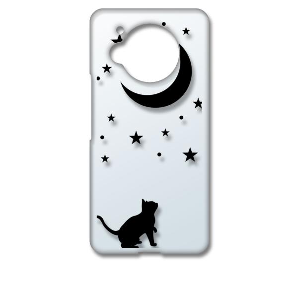 AQUOS R7 SH-52C アクオス クリア ハードケース 猫 ネコ 月 星 夜空 ブラック ス...