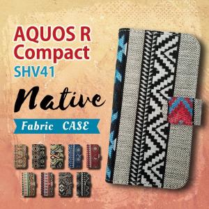 SHV41/SH-M06/AQUOS R compact 手帳型 スマホ ケース カバー ネイティブ柄 エスニック ファブリック 横開き
