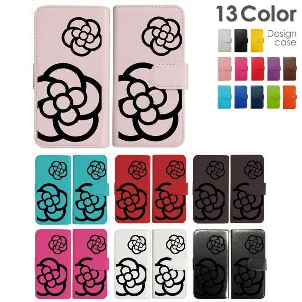 iPhone6 Plus 5.5インチ 手帳型 ケース カメリア 花柄 ブラック ダイアリータイプ ...