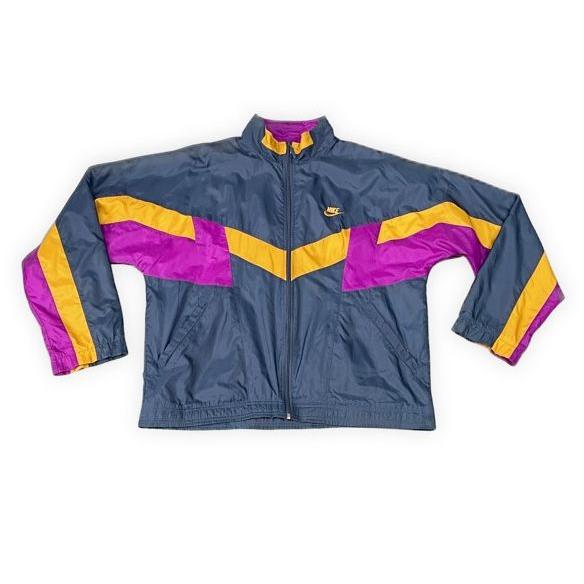 90's マレーシア製 銀タグ ナイキ NIKE ビンテージ フルジップ ナイロンジャケット 切り替...