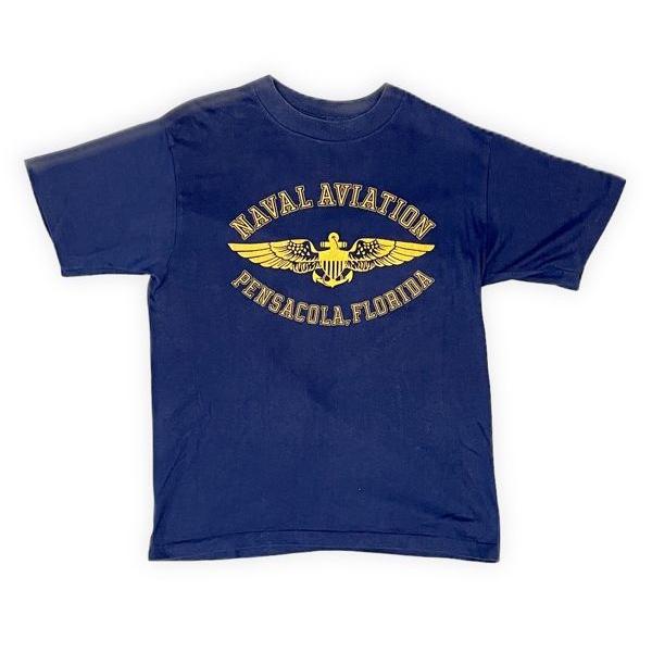 80’s 米国製 カレッジエイトパシフィック ビンテージ ミリタリー Tシャツ 海軍航空 NAVAL...