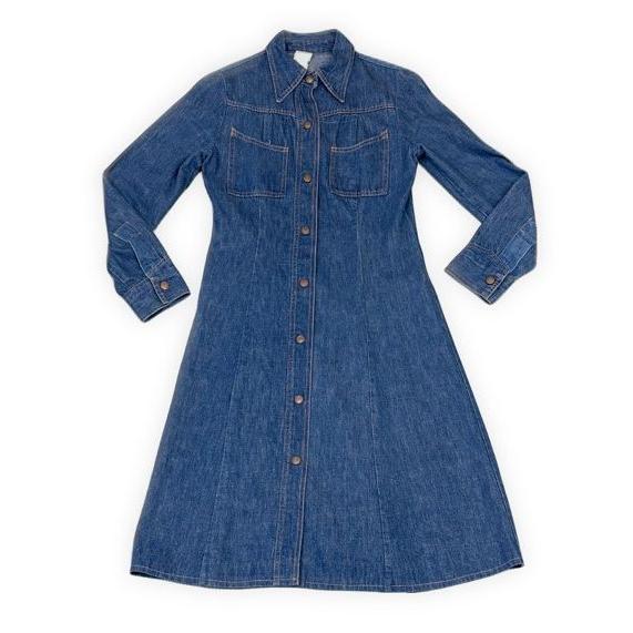 60's 70's ガールズ レディース ビンテージ デニム ワンピース シャツ スナップボタン S...