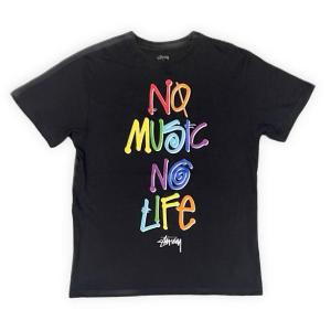 2012 STUSSY TOWER RECORDS タワーレコード オールド ステューシー Tシャツ NO MUSIC NO LIFE レインボー 発砲 黒 ブラック M [ta-1680]