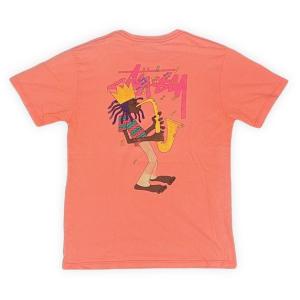 10's 中国製 STUSSY オールド ステューシー Tシャツ ジャズマン サックス 両面 シャーベットオレンジ L [ta-1682]