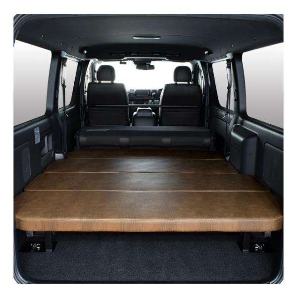 ハイエース S-GL m.flat ロータイプ ベッドキット アンティークライトブラウンレザー/クッ...