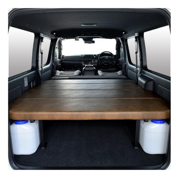 ハイエース S-GL m.flat サイド収納 ベッドキット アンティークライトブラウンレザー/クッ...